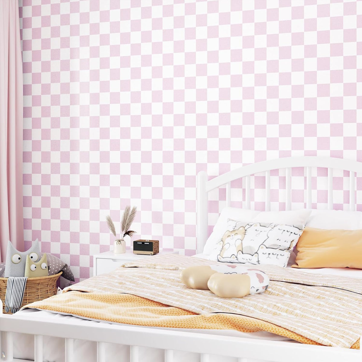 Pink Checkered Wallpaper Peel and Stick Pink White Modern Geometric Wallpaper Checkered Contact Paper Waterproof Funky Checkerboard Wallpapers for Girls Bedroom Countertops 17.5"x120"