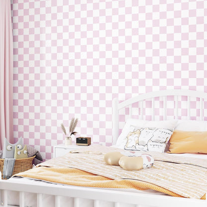 Pink Checkered Wallpaper Peel and Stick Pink White Modern Geometric Wallpaper Checkered Contact Paper Waterproof Funky Checkerboard Wallpapers for Girls Bedroom Countertops 17.5"x120"