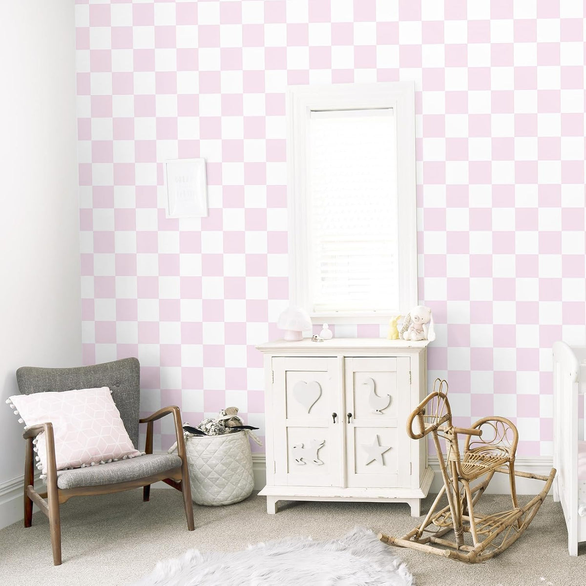 Pink Checkered Wallpaper Peel and Stick Pink White Modern Geometric Wallpaper Checkered Contact Paper Waterproof Funky Checkerboard Wallpapers for Girls Bedroom Countertops 17.5"x120"