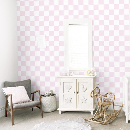 Pink Checkered Wallpaper Peel and Stick Pink White Modern Geometric Wallpaper Checkered Contact Paper Waterproof Funky Checkerboard Wallpapers for Girls Bedroom Countertops 17.5"x120"