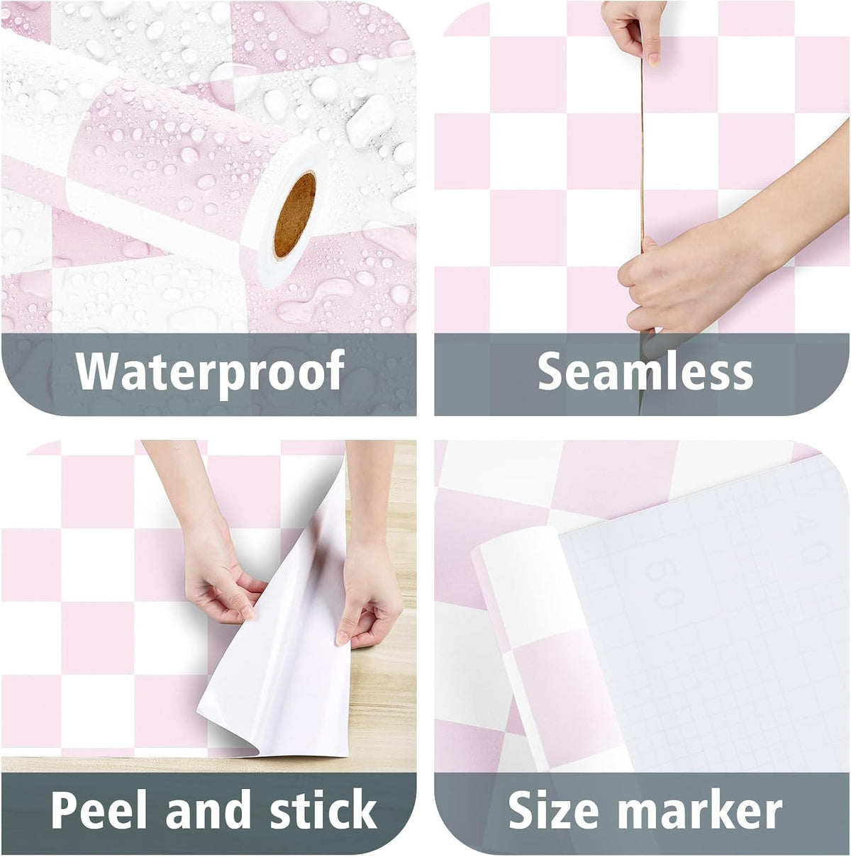Pink Checkered Wallpaper Peel and Stick Pink White Modern Geometric Wallpaper Checkered Contact Paper Waterproof Funky Checkerboard Wallpapers for Girls Bedroom Countertops 17.5"x120"