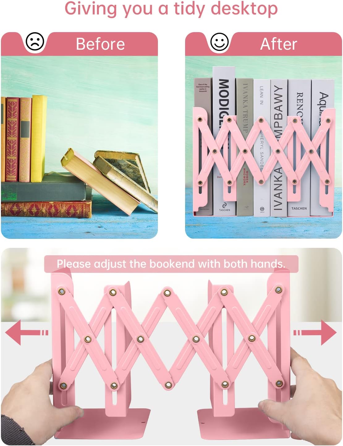 Honagu Adjustable Bookends, Metal Book Ends for Shelves Heavy Book