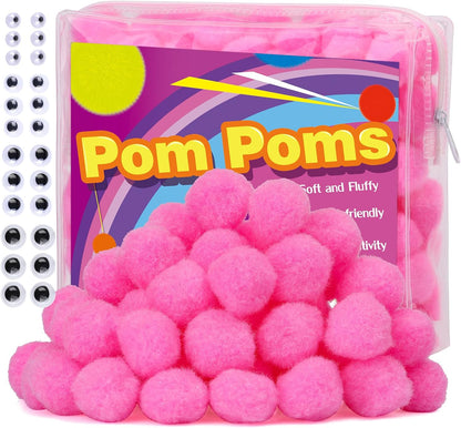 Pink Pom Poms, 150PCS 1 Inch Pompoms, Pom Poms Bulk, Puff Balls