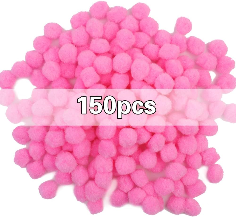 Pink Pom Poms, 150PCS 1 Inch Pompoms, Pom Poms Bulk, Puff Balls
