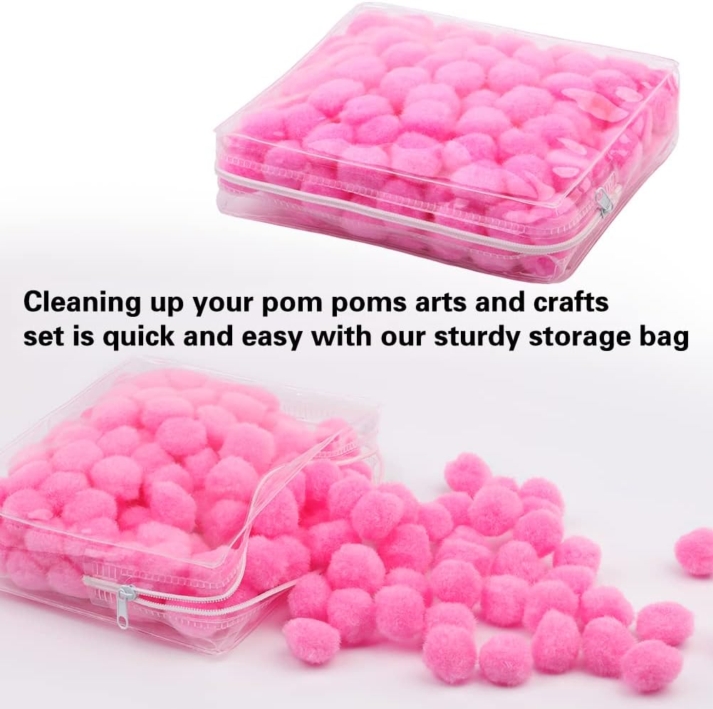 Pink Pom Poms, 150PCS 1 Inch Pompoms, Pom Poms Bulk, Puff Balls