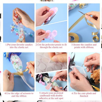 82 Pcs 2026 Graduation Candy Leis Making Kit DIY Netting Tubing Stuffed Plush Bear Ribbon Grad Glitter Card Candy Lei for Graduation Congrats Party Supplies(Light Pink,Black)