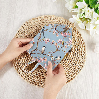 Bird Tissue Box Cover Pink Floral Tissue Box Holder Square Bird on Blossoming Branch Leather Waterproof Facial Paper Organizer Dispenser for Bathroom Bedroom Kitchen Vanity Home Car Office