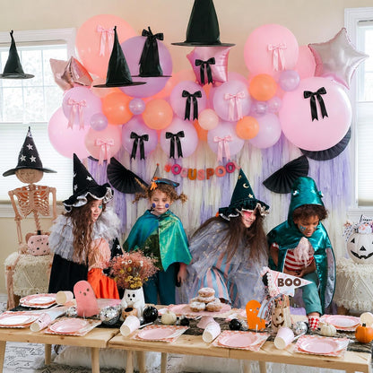 Pink Halloween Bow Garland, Pink and Black Bow Decorations, Halloween Decor