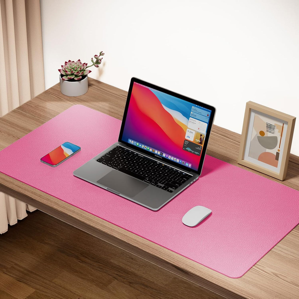 Leather Desk Pad Protector,Non-Slip Mouse Pad,Laptop Desk Pad,Office Mouse Mat,Waterproof Leather Desk Blotter,Desk Writing Pad for Office and Home (S-Rose Pink,24"x 14")