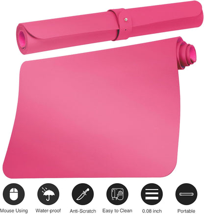 Leather Desk Pad Protector,Non-Slip Mouse Pad,Laptop Desk Pad,Office Mouse Mat,Waterproof Leather Desk Blotter,Desk Writing Pad for Office and Home (S-Rose Pink,24"x 14")