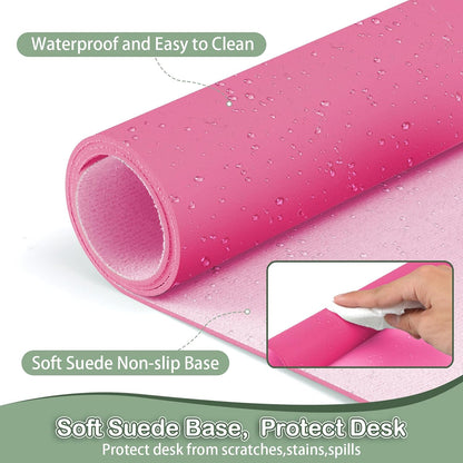 Leather Desk Pad Protector,Non-Slip Mouse Pad,Laptop Desk Pad,Office Mouse Mat,Waterproof Leather Desk Blotter,Desk Writing Pad for Office and Home (S-Rose Pink,24"x 14")