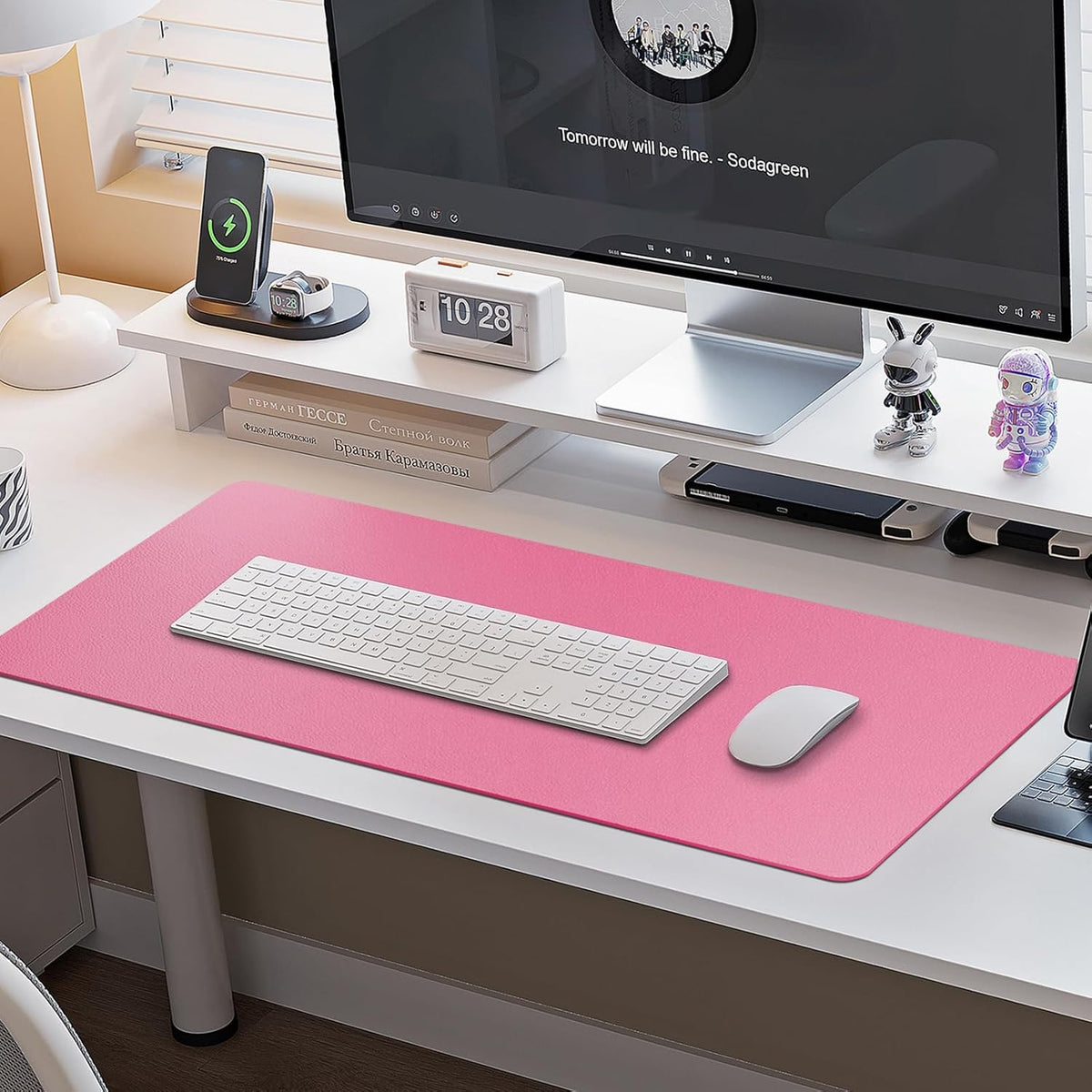 Leather Desk Pad Protector,Non-Slip Mouse Pad,Laptop Desk Pad,Office Mouse Mat,Waterproof Leather Desk Blotter,Desk Writing Pad for Office and Home (S-Rose Pink,24"x 14")