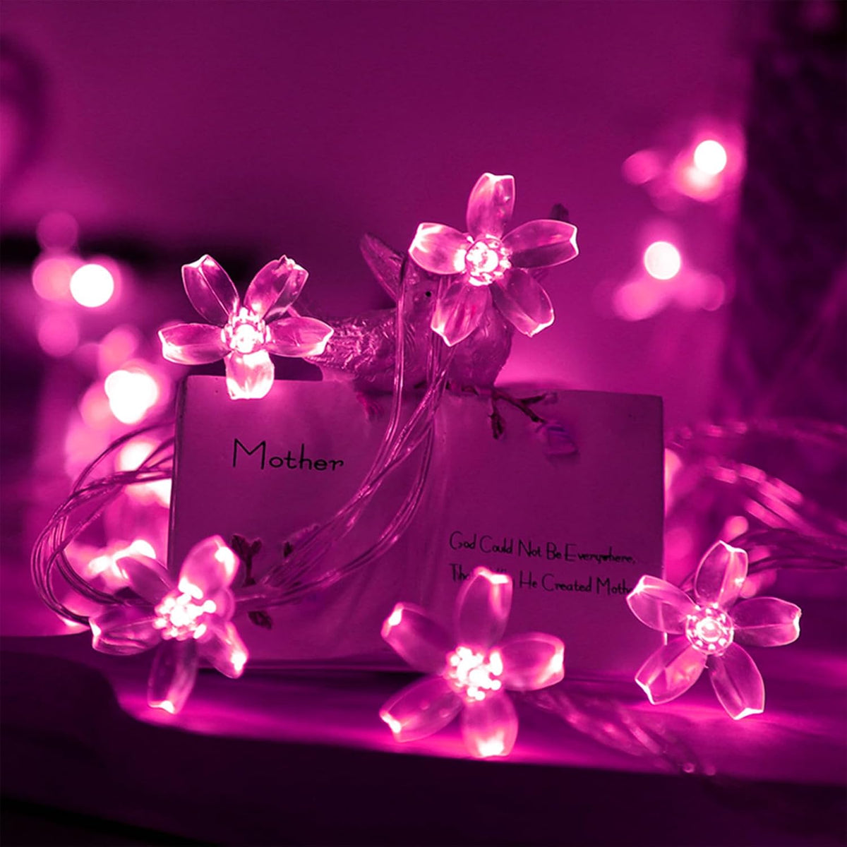 Pink Cherry Blossom Fairy Flower Lights, USB/Battery Operated Floral Lamp