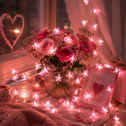Pink Cherry Blossom Fairy Flower Lights, USB/Battery Operated Floral Lamp