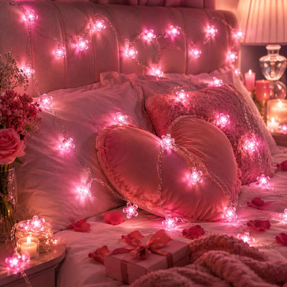 Pink Cherry Blossom Fairy Flower Lights, USB/Battery Operated Floral Lamp