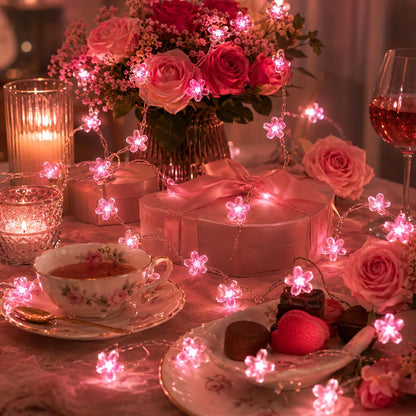 Pink Cherry Blossom Fairy Flower Lights, USB/Battery Operated Floral Lamp