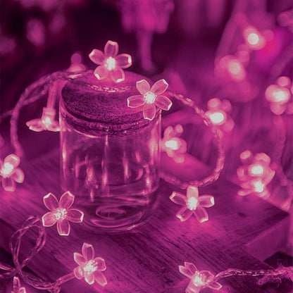 Pink Cherry Blossom Fairy Flower Lights, USB/Battery Operated Floral Lamp