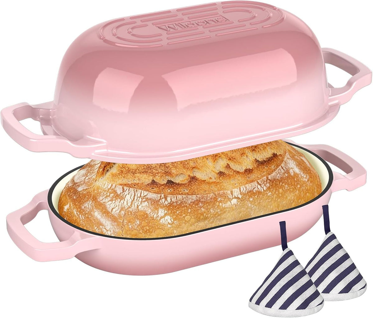 Enameled Cast Iron Dutch Oven Pot with Lid, Oval Bread Oven