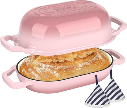 Enameled Cast Iron Dutch Oven Pot with Lid, Oval Bread Oven