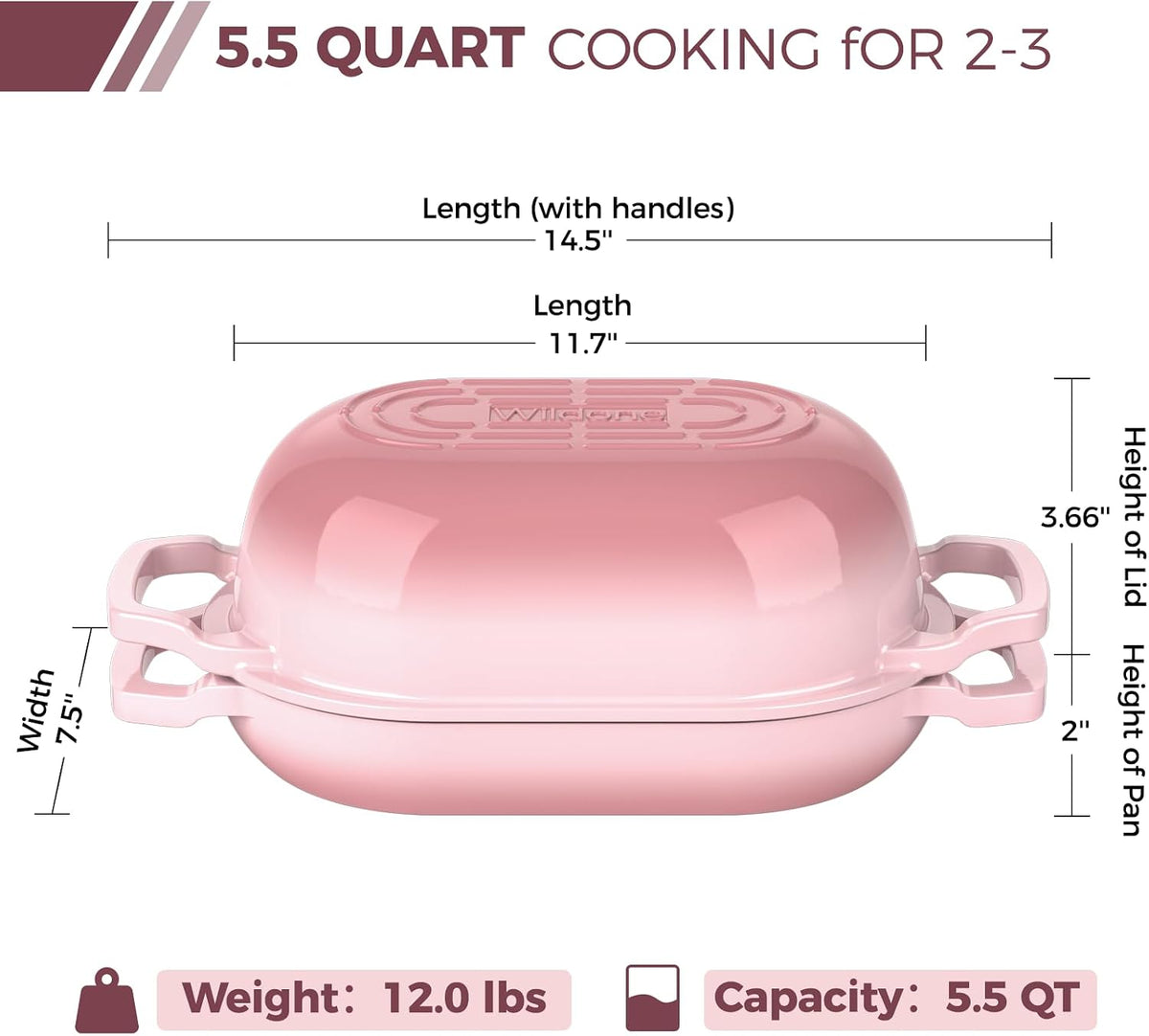 Enameled Cast Iron Dutch Oven Pot with Lid, Oval Bread Oven