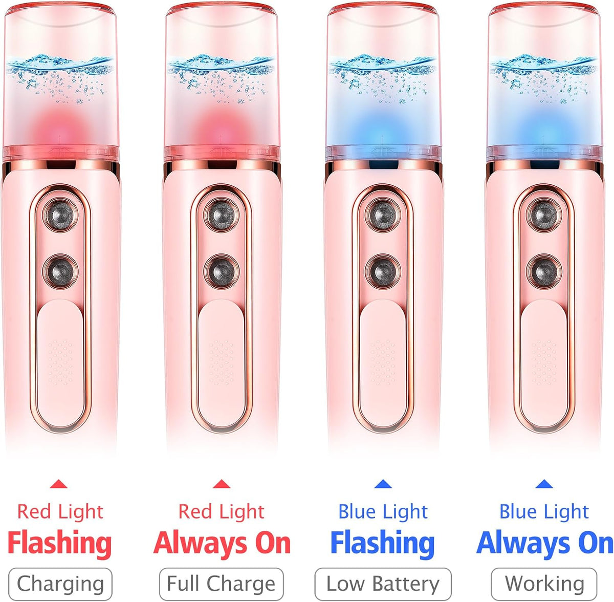 Nano Mister for Eyelash Extensions, Portable Facial Mist Sprayer with 2 Nozzles, 30ml Water Tank - USB Rechargeable Handheld Face Atomizer for Makeup and Skin Hydration - Pink