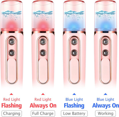 Nano Mister for Eyelash Extensions, Portable Facial Mist Sprayer with 2 Nozzles, 30ml Water Tank - USB Rechargeable Handheld Face Atomizer for Makeup and Skin Hydration - Pink