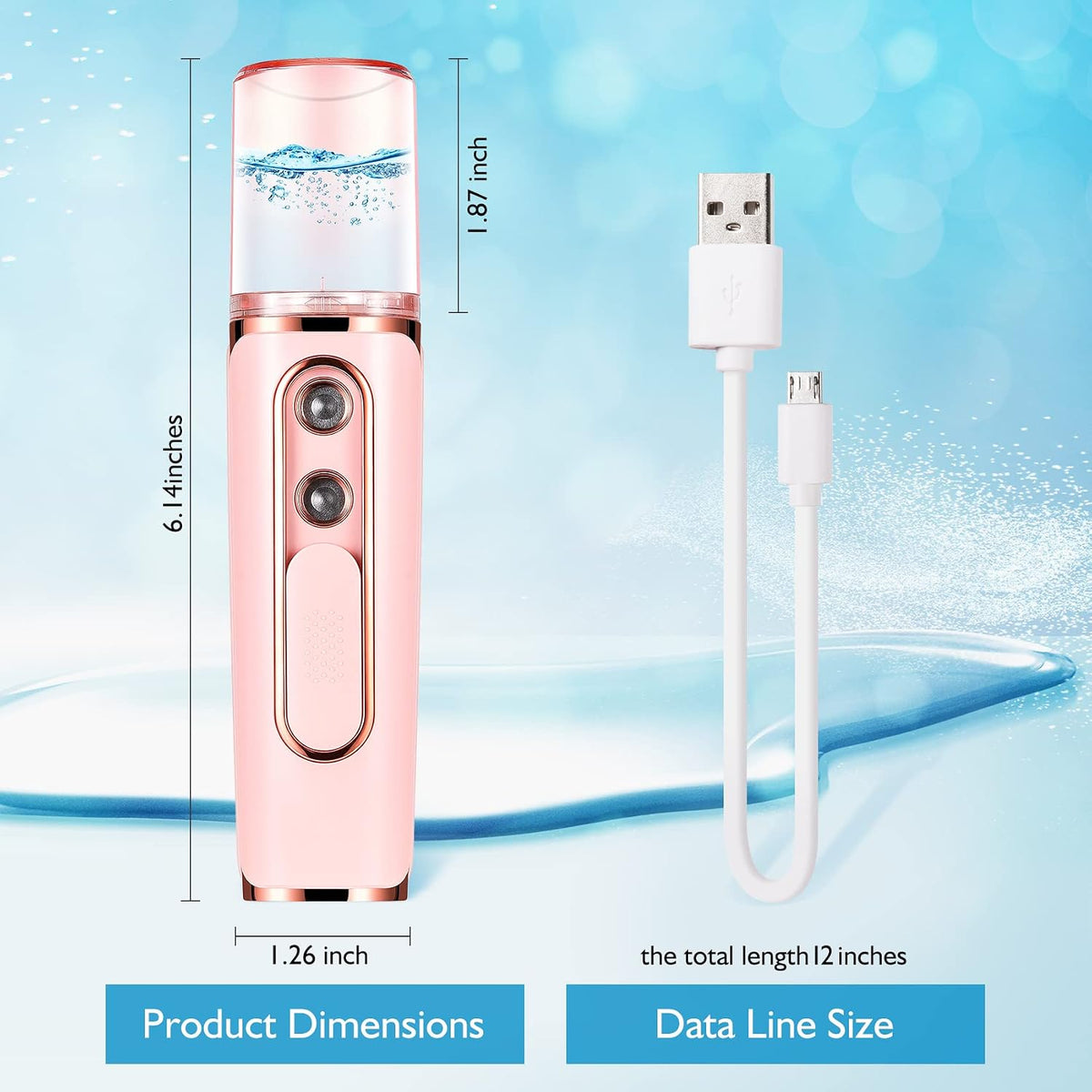 Nano Mister for Eyelash Extensions, Portable Facial Mist Sprayer with 2 Nozzles, 30ml Water Tank - USB Rechargeable Handheld Face Atomizer for Makeup and Skin Hydration - Pink