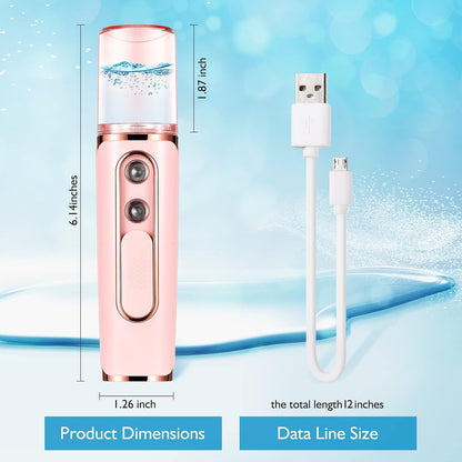 Nano Mister for Eyelash Extensions, Portable Facial Mist Sprayer with 2 Nozzles, 30ml Water Tank - USB Rechargeable Handheld Face Atomizer for Makeup and Skin Hydration - Pink
