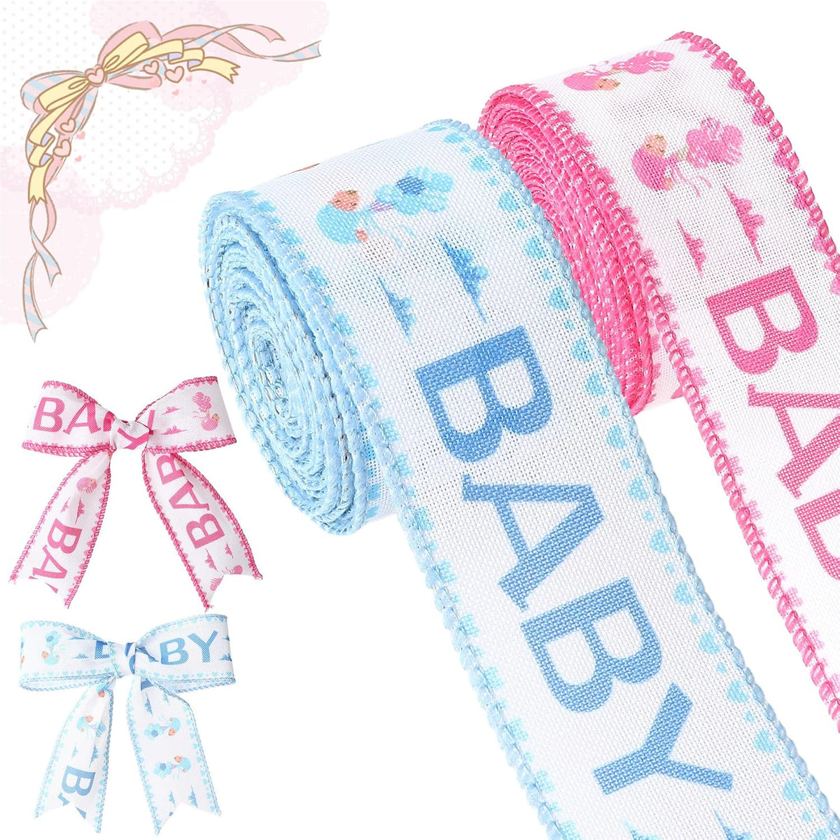 Baby Pink and Blue Wired Ribbon Baby Shower Ribbon 1 1/2 Inch 10 Yards Gender Reveal Ribbons for DIY Crafts Nursery Decor Newborn Party Supplies Gift Wrapping Diaper Cake Bow Making 2 Rolls