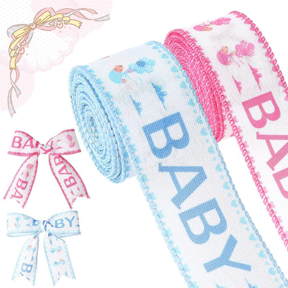 Baby Pink and Blue Wired Ribbon Baby Shower Ribbon 1 1/2 Inch 10 Yards Gender Reveal Ribbons for DIY Crafts Nursery Decor Newborn Party Supplies Gift Wrapping Diaper Cake Bow Making 2 Rolls
