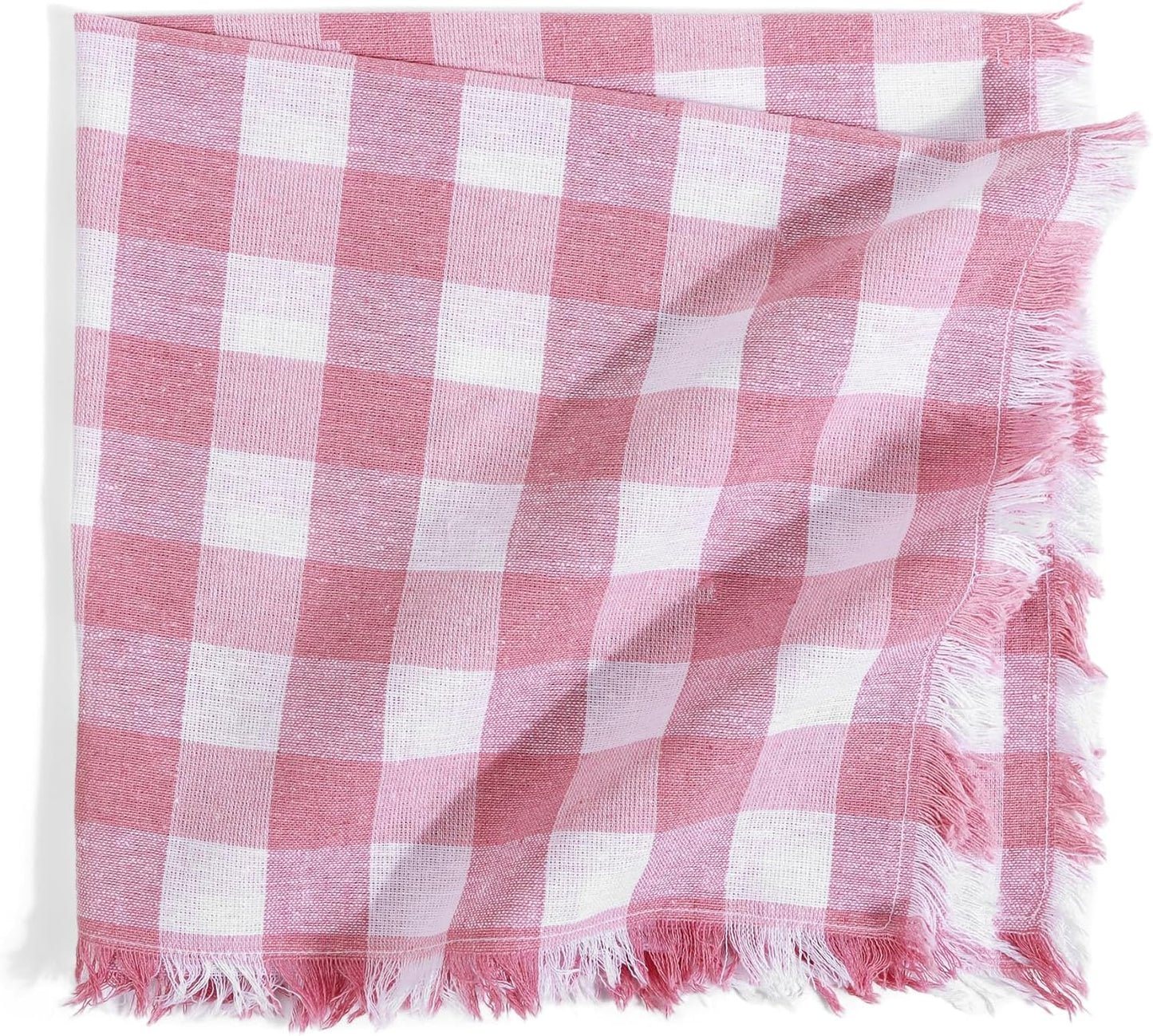 FINGERCRAFT Cloth Napkins Natural Cotton Checkered Set of 12 Premium Fringe Design Dinner Napkin Soft Durable Ideal for Dining Room, Restaurant, Weddings Events Washable Good Absorbency Pink Check