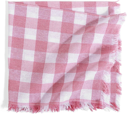 FINGERCRAFT Cloth Napkins Natural Cotton Checkered Set of 12 Premium Fringe Design Dinner Napkin Soft Durable Ideal for Dining Room, Restaurant, Weddings Events Washable Good Absorbency Pink Check