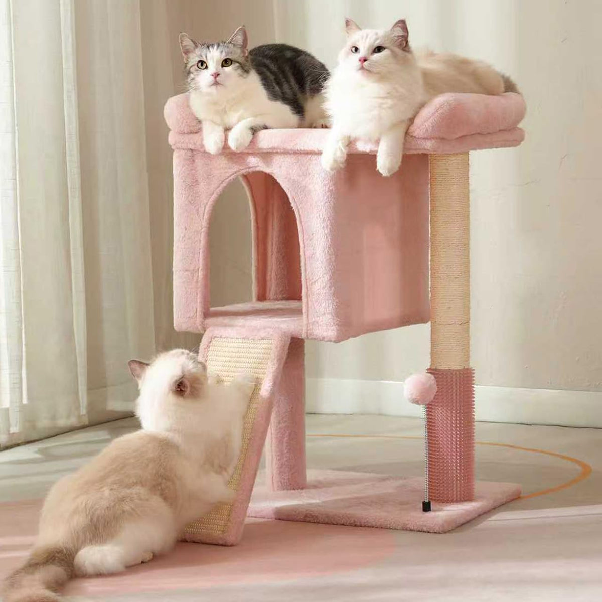 Cute Cat Tree 28” Pink Cat Tower with Top Large Bed 20x13”