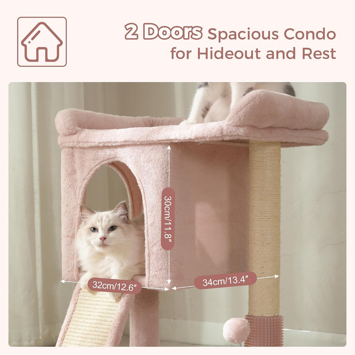 Cute Cat Tree 28” Pink Cat Tower with Top Large Bed 20x13”