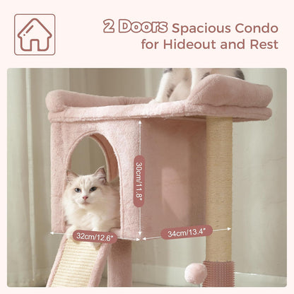Cute Cat Tree 28” Pink Cat Tower with Top Large Bed 20x13”