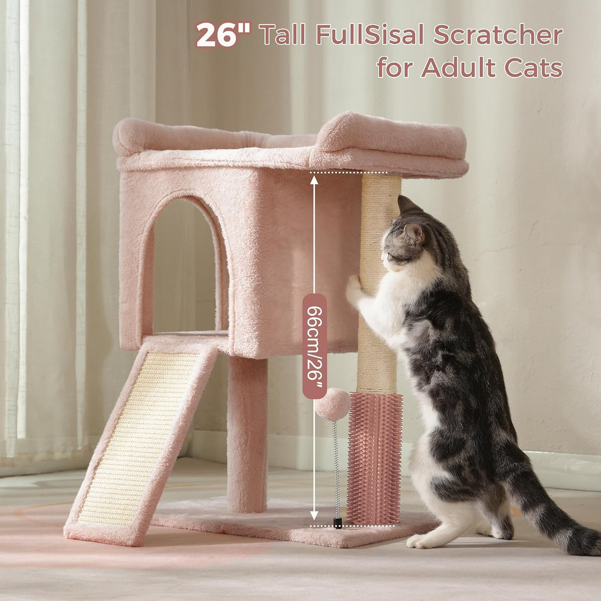 Cute Cat Tree 28” Pink Cat Tower with Top Large Bed 20x13”