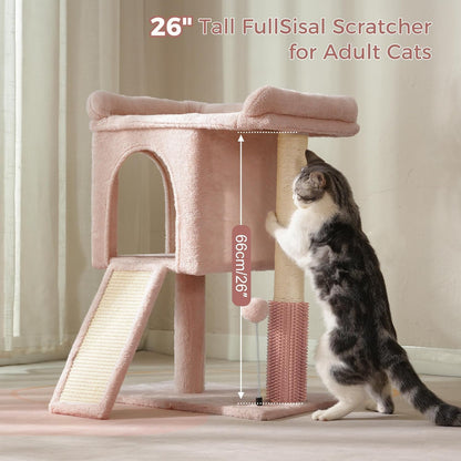 Cute Cat Tree 28” Pink Cat Tower with Top Large Bed 20x13”
