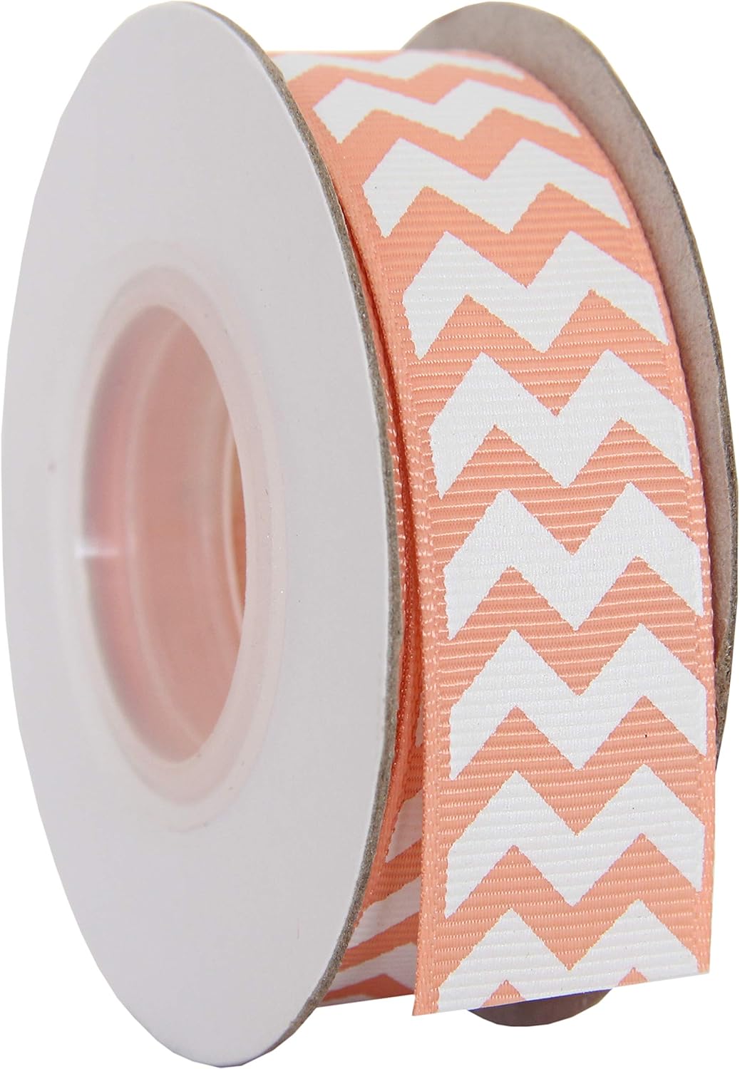 Peach Grosgrain Chevron Ribbon - 7/8" x 10 yd | Chevron-striped grosgrain ribbon - perfect for bows, hair clips, gift wrapping & DIY decorations