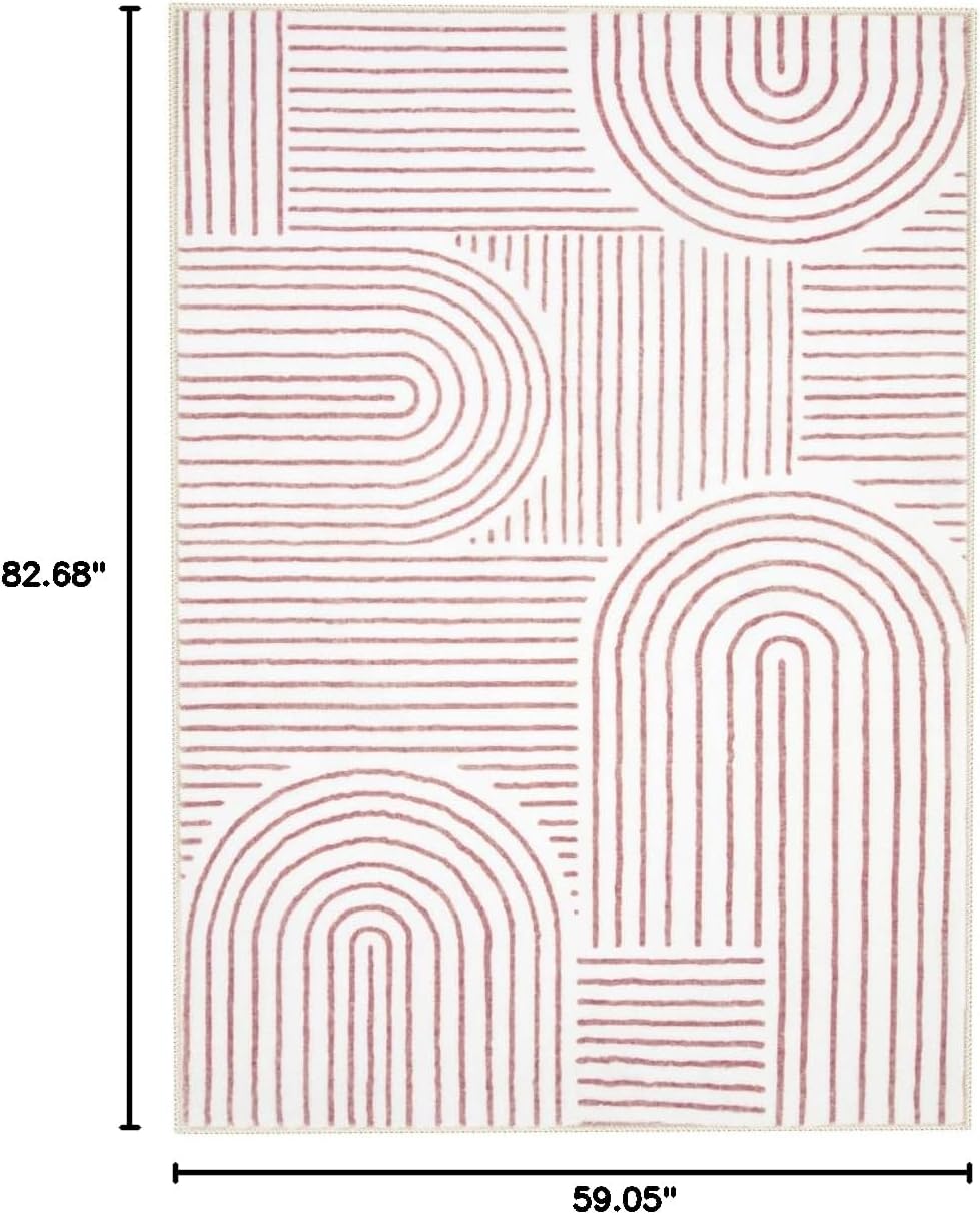 Abstract Pink and White Rugs for Bedroom Girls, Soft Washable Rugs