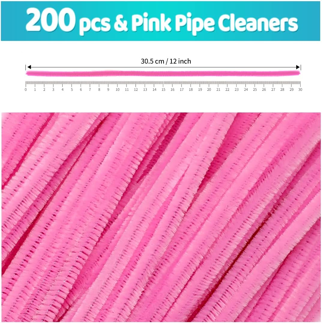 200pcs Pink Pipe Cleaners Bulk for Crafts