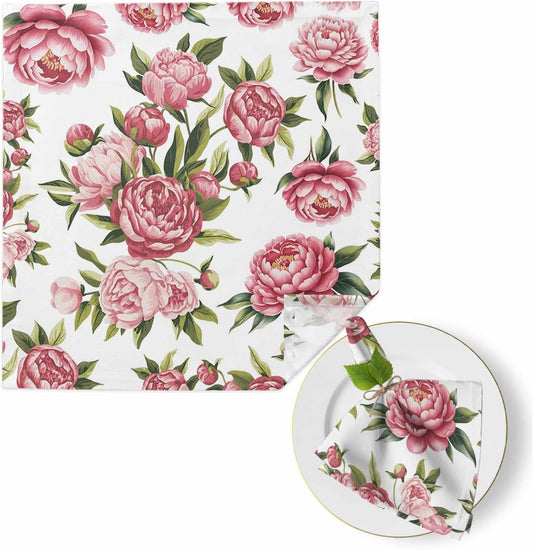 Vintage Pink Flower Cloth Napkins Set of 1 Pastoral Leaf White Background Farm Napkins Cloth Washable Reusable Soft Napkin for Birthday Party Wedding Dining Table Decorations 20x20 Inch