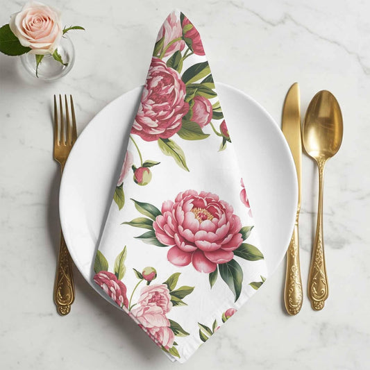 Vintage Pink Flower Cloth Napkins Set of 1 Pastoral Leaf White Background Farm Napkins Cloth Washable Reusable Soft Napkin for Birthday Party Wedding Dining Table Decorations 20x20 Inch