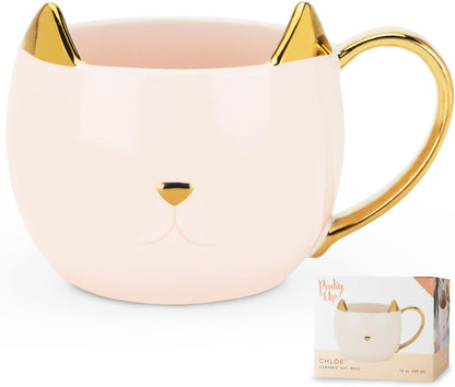 Chloe Cat Ceramic Coffee Mug, Tea Cups, Travel Mugs for Cappuccino, Latte, Hot Chocolate, Milk, Herbal Teas, 12 oz, Set of 1, Pink