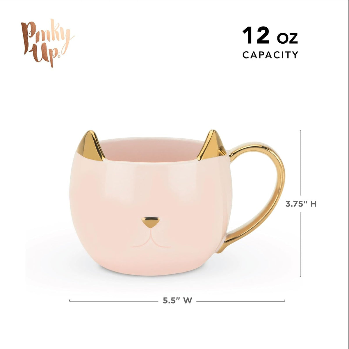 Chloe Cat Ceramic Coffee Mug, Tea Cups, Travel Mugs for Cappuccino, Latte, Hot Chocolate, Milk, Herbal Teas, 12 oz, Set of 1, Pink