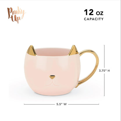 Chloe Cat Ceramic Coffee Mug, Tea Cups, Travel Mugs for Cappuccino, Latte, Hot Chocolate, Milk, Herbal Teas, 12 oz, Set of 1, Pink