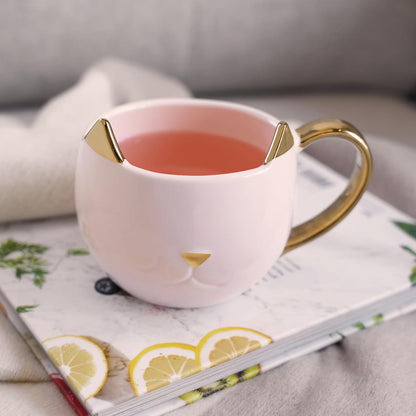 Chloe Cat Ceramic Coffee Mug, Tea Cups, Travel Mugs for Cappuccino, Latte, Hot Chocolate, Milk, Herbal Teas, 12 oz, Set of 1, Pink