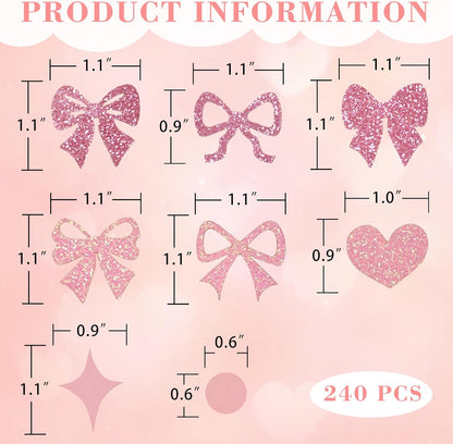 240 Pcs Pink Bow Confetti, Bow Theme Glitter Table Scatter (Pink)
