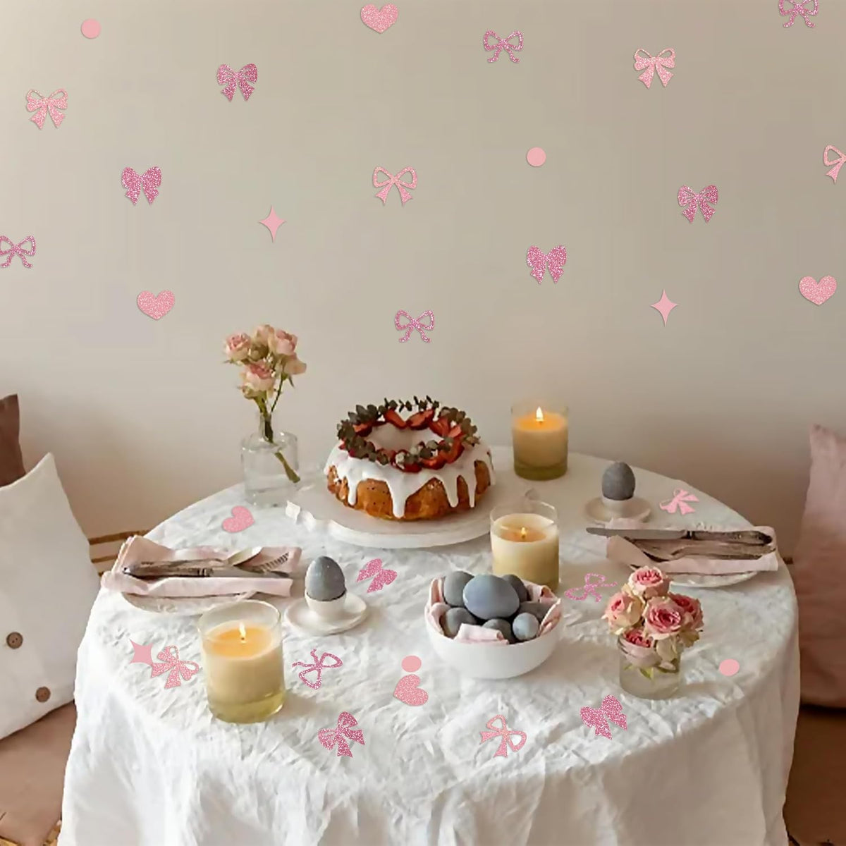240 Pcs Pink Bow Confetti, Bow Theme Glitter Table Scatter (Pink)