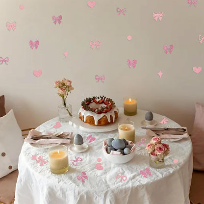 240 Pcs Pink Bow Confetti, Bow Theme Glitter Table Scatter (Pink)