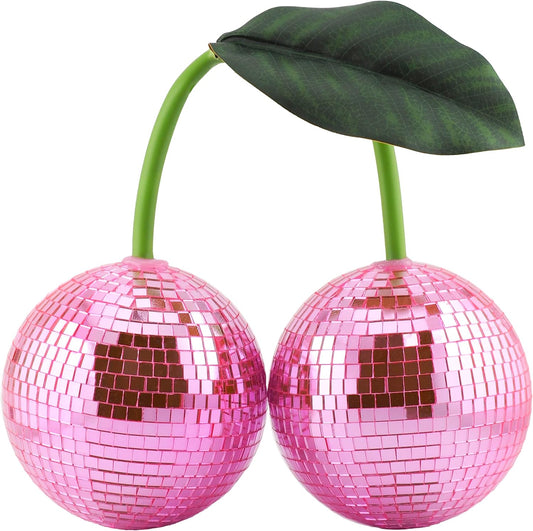 Disco Ball Cherry Disco Mirror Ball Hanging Reflects Light for DJ Club Stage Bar Party Wedding Holiday Decoration Home Cherry Decor (3.9‘’, Pink)